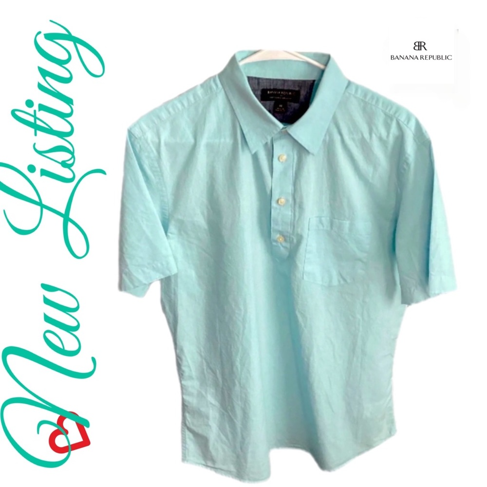 Banana Republic M 100% Cotton Cascade Blue Soft Wash Standard Fit Medium